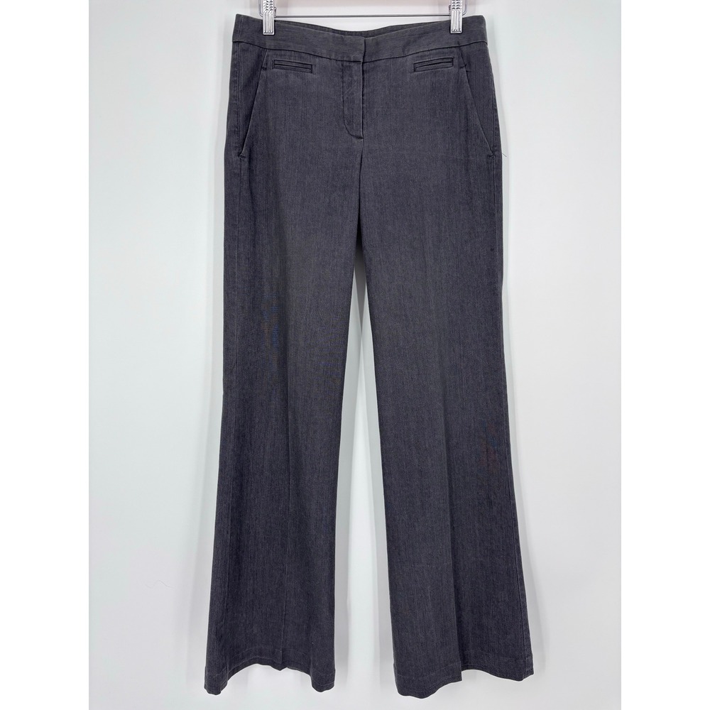 Theory Wilema Wide Leg Dress Pants Women 4 Charcoal Grey Cotton Silk Trousers